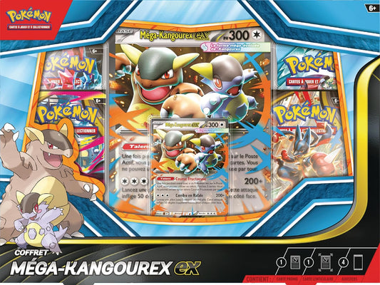 Pokémon : Coffret Méga-Kangourex-ex (1 Carte Promo Brillante, 1 Carte Promo Grand Format lenticulaire et 4 boosters) du JCC Pokémon