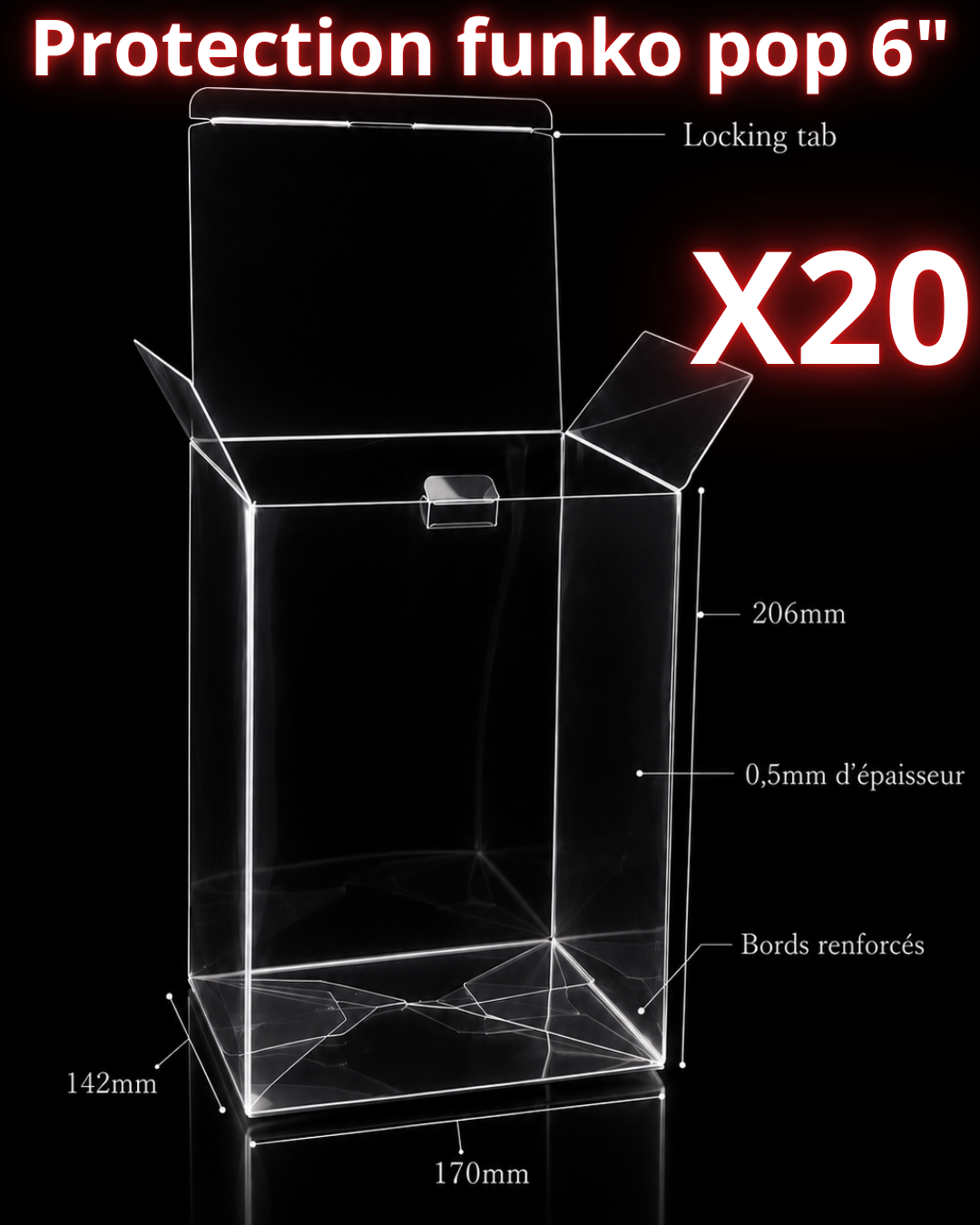 Lot de 20 Protections Funko Pop 6" – Boîte Transparente Renforcée PET 0,5 mm