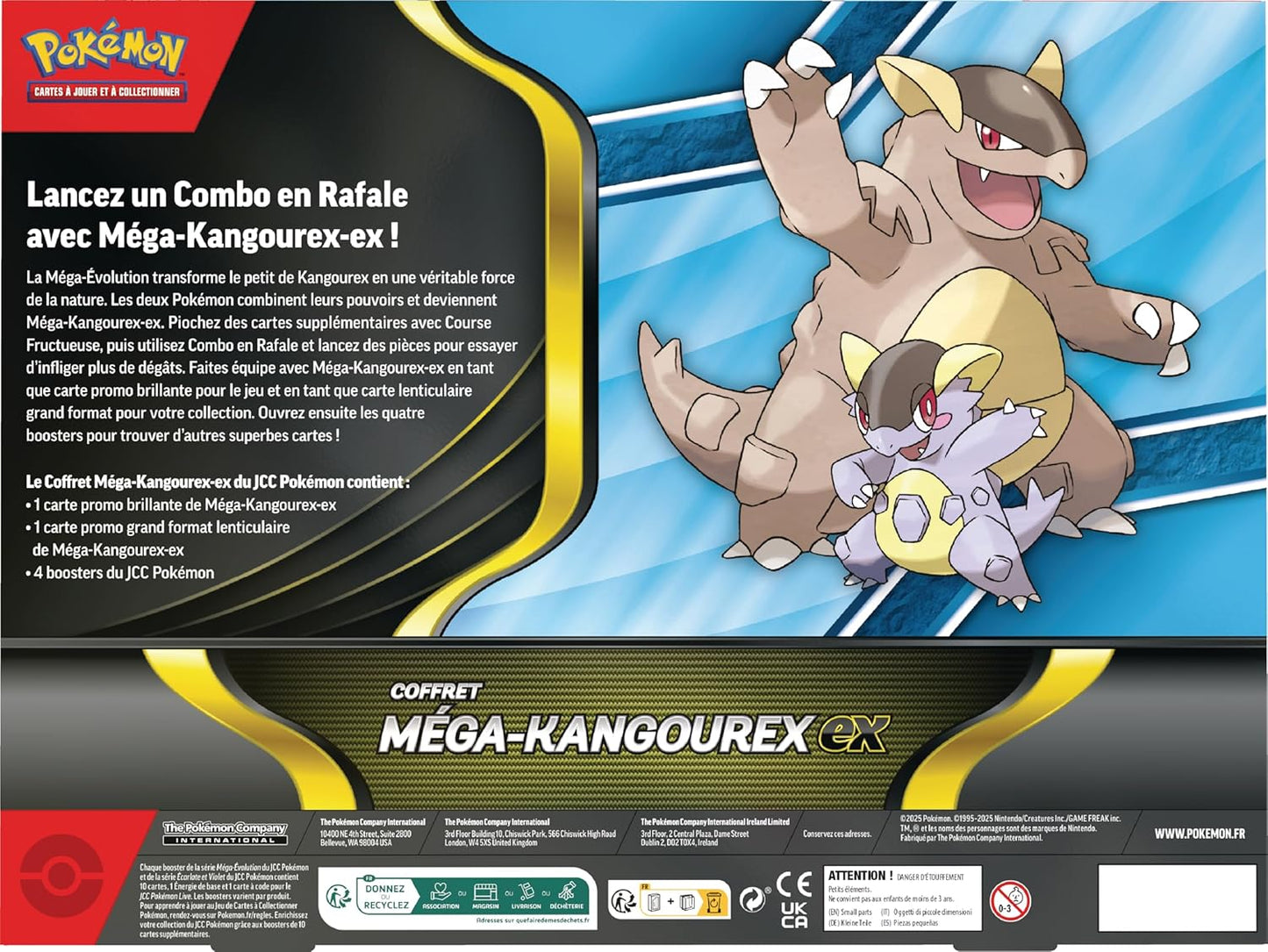 Pokémon : Coffret Méga-Kangourex-ex (1 Carte Promo Brillante, 1 Carte Promo Grand Format lenticulaire et 4 boosters) du JCC Pokémon
