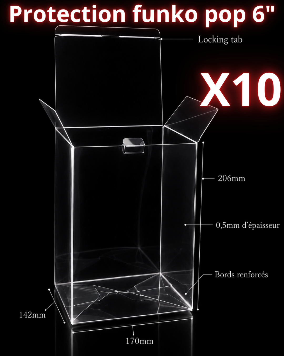 Lot de 10 Funko Pop 6" – Boîte Transparente Renforcée PET 0,5 mm